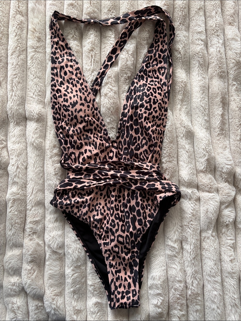 Leopard Print Deep V One-Piece Swimsuit